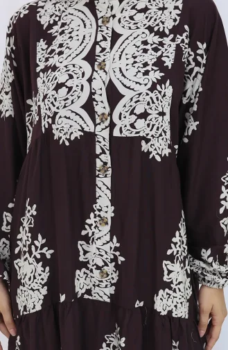 Viskon Kumaş Yarım Düğmeli Elbise 2117-02 Kahverengi