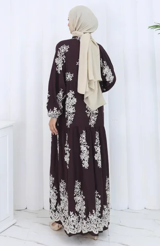 Viskon Kumaş Yarım Düğmeli Elbise 2117-02 Kahverengi