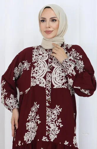 Viskon Kumaş Yarım Düğmeli Elbise 2117-03 Bordo