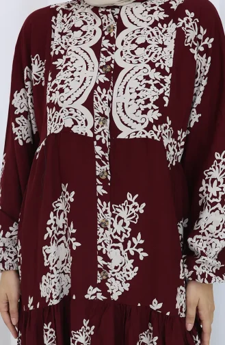 Viskon Kumaş Yarım Düğmeli Elbise 2117-03 Bordo