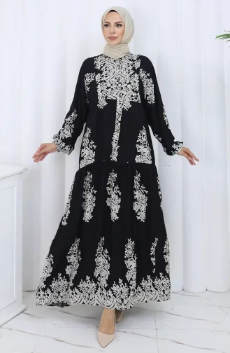 Viskon Kumaş Yarım Düğmeli Elbise 2117-04 Siyah