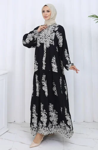 Viskon Kumaş Yarım Düğmeli Elbise 2117-04 Siyah