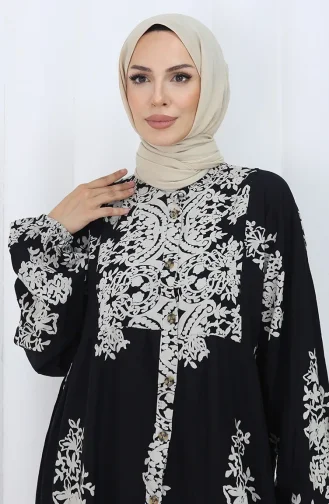 Viskon Kumaş Yarım Düğmeli Elbise 2117-04 Siyah