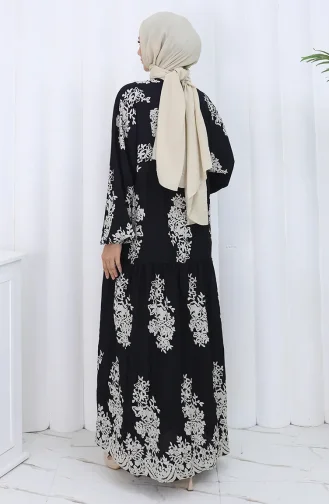 Viskon Kumaş Yarım Düğmeli Elbise 2117-04 Siyah