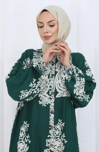 Viskon Kumaş Yarım Düğmeli Elbise 2117-05 Zümrüt Yeşili