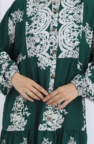Viskon Kumaş Yarım Düğmeli Elbise 2117-05 Zümrüt Yeşili