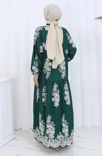 Viskon Kumaş Yarım Düğmeli Elbise 2117-05 Zümrüt Yeşili