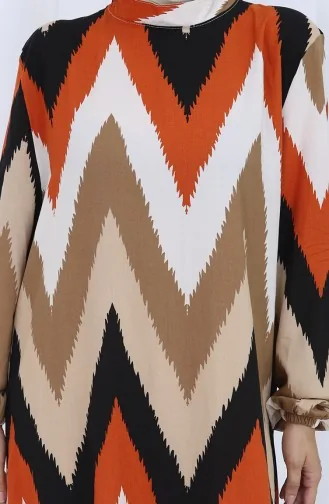 Robe à Motifs Avec Manches élastiques 2121-01 Noir Brique 2121-01