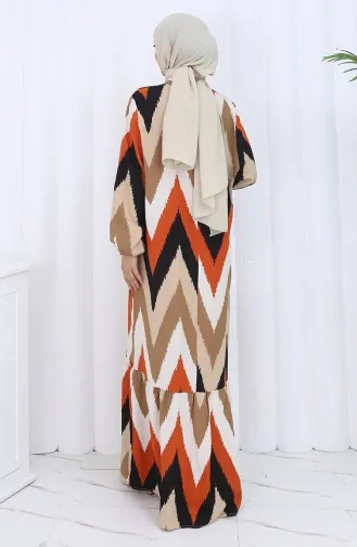 Robe à Motifs Avec Manches élastiques 2121-01 Noir Brique 2121-01