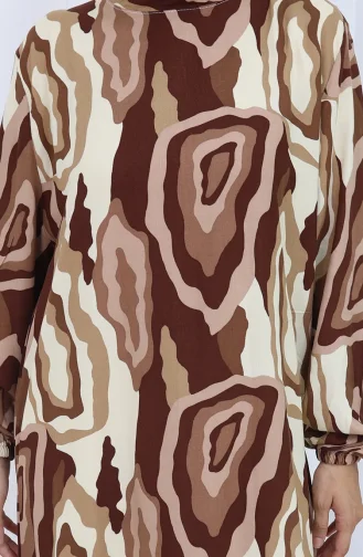 Robe à Motifs à Manches élastiques 2122-01 Marron Beige 2122-01