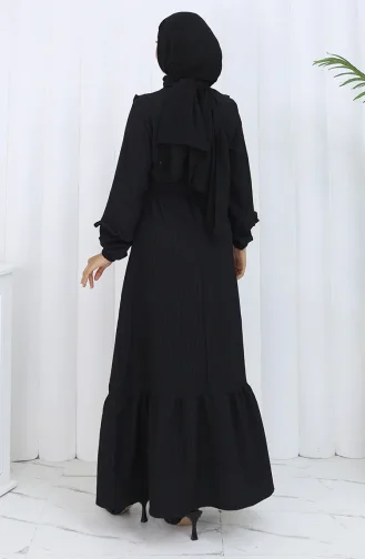 Jurk Met Gerimpelde Kraag En Riem 2123-01 Zwart 2123-01