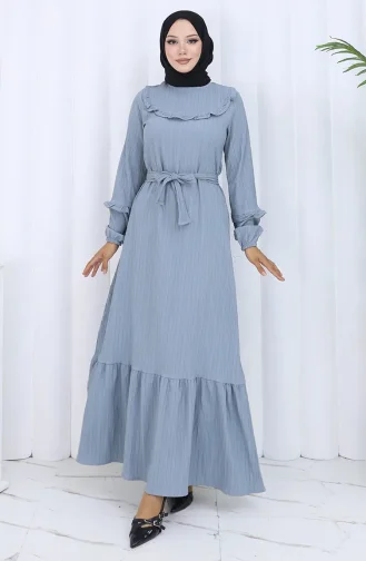 Jurk Met Gerimpelde Kraag En Riem 2123-03 Grijs 2123-03