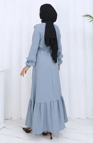 Jurk Met Gerimpelde Kraag En Riem 2123-03 Grijs 2123-03