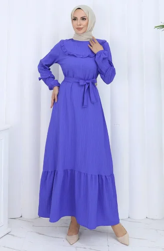 Ruffled Collar Belted Dress 2123-04 Eggplant Color 2123-04