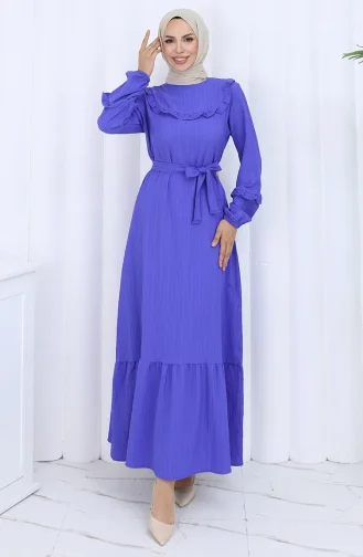 Ruffled Collar Belted Dress 2123-04 Eggplant Color 2123-04