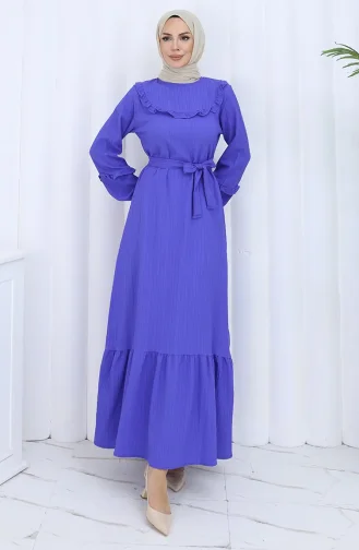 Ruffled Collar Belted Dress 2123-04 Eggplant Color 2123-04