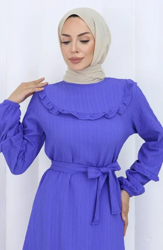 Ruffled Collar Belted Dress 2123-04 Eggplant Color 2123-04