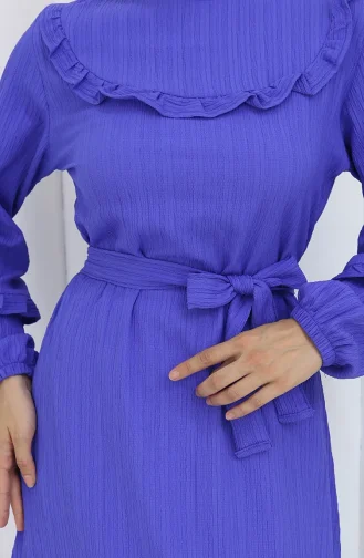 Ruffled Collar Belted Dress 2123-04 Eggplant Color 2123-04