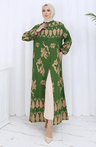 فستان منقوش بأزرار 2125-02 كاكي بيج 2125-02