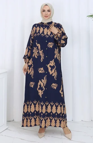 Gestreepte Jurk Met Knopen 2125-04 Marineblauw Beige 2125-04