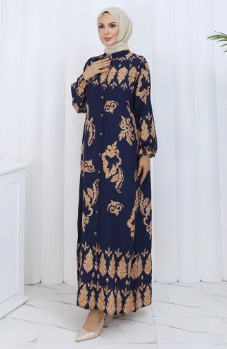 Gestreepte Jurk Met Knopen 2125-04 Marineblauw Beige 2125-04