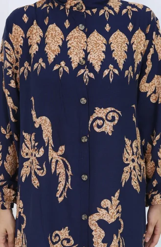 Gestreepte Jurk Met Knopen 2125-04 Marineblauw Beige 2125-04