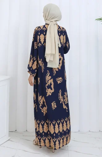 Gestreepte Jurk Met Knopen 2125-04 Marineblauw Beige 2125-04