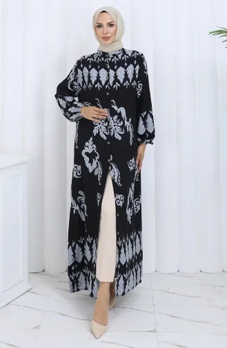 Gestreepte Jurk Met Knopen 2125-05 Grijs Zwart 2125-05