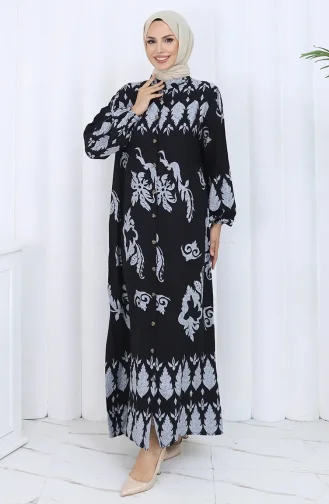 Gestreepte Jurk Met Knopen 2125-05 Grijs Zwart 2125-05