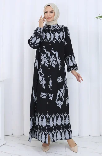 Gestreepte Jurk Met Knopen 2125-05 Grijs Zwart 2125-05