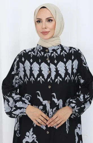 Gestreepte Jurk Met Knopen 2125-05 Grijs Zwart 2125-05