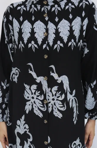 Gestreepte Jurk Met Knopen 2125-05 Grijs Zwart 2125-05