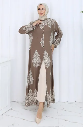 Judge Collar Patterned Dress 2126-01 Beige Mink 2126-01