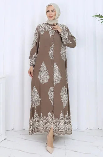 Judge Collar Patterned Dress 2126-01 Beige Mink 2126-01