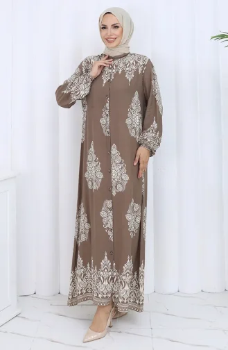 Judge Collar Patterned Dress 2126-01 Beige Mink 2126-01