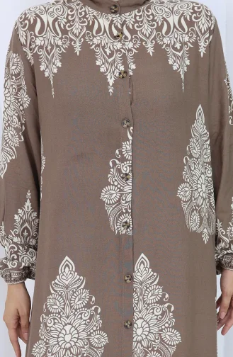 Judge Collar Patterned Dress 2126-01 Beige Mink 2126-01