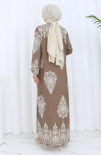 Judge Collar Patterned Dress 2126-01 Beige Mink 2126-01