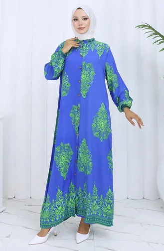 Judge Collar Patterned Dress 2126-04 Saks Green 2126-04