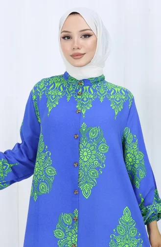 Judge Collar Patterned Dress 2126-04 Saks Green 2126-04