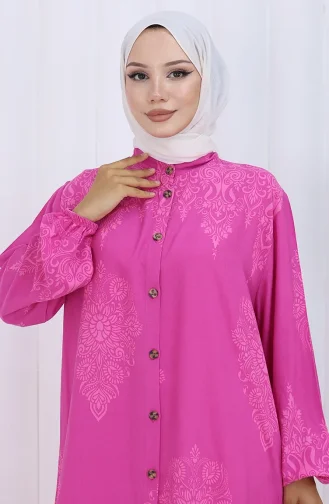 Judge Collar Patterned Dress 2126-06 Fuchsia 2126-06