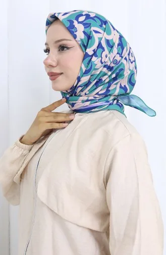 وشاح ناعم منقوش 90202-01 أخضر كريمي 90202-01