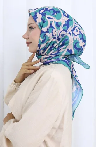 وشاح ناعم منقوش 90202-01 أخضر كريمي 90202-01