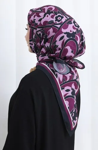 وشاح ناعم منقوش 90202-03 أسود أرجواني 90202-03