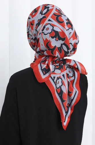 Écharpe Douce à Motifs 90202-11 Rouge Gris 90202-11