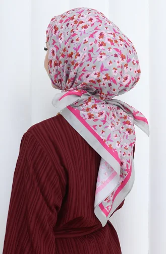 Gemusterter Weicher Schal 90203-03 Grau Fuchsie 90203-03