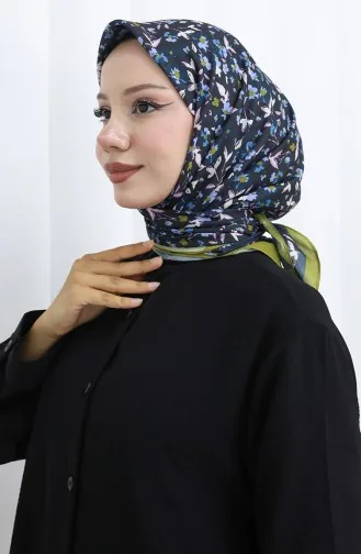 وشاح ناعم منقوش 90203-15 أسود وأخضر زيتي 90203-15