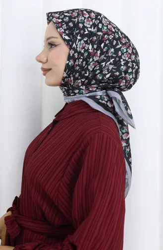 وشاح ناعم منقوش 90203-16 أسود رمادي 90203-16