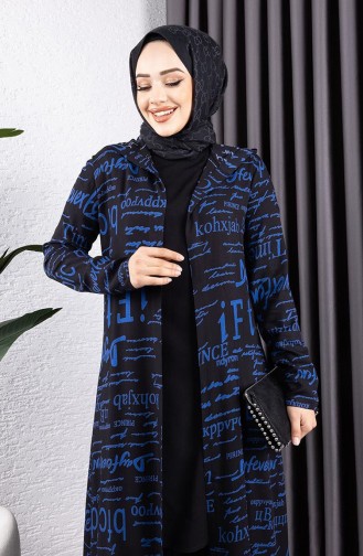Yazılı 3 Lü Tesettür Takım 4012-01 Siyah İndigo
