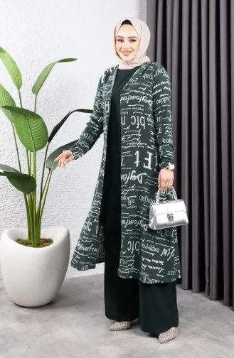 Written 3-Piece Hijab Suit 4012-06 Emerald Green 4012-06