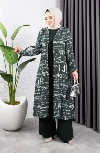 Written 3-Piece Hijab Suit 4012-06 Emerald Green 4012-06